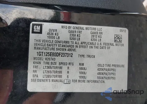 2013 GMC Sierra 2500Hd Denali z USA, uszkodzony, nr VIN 1GT125E80DF237312